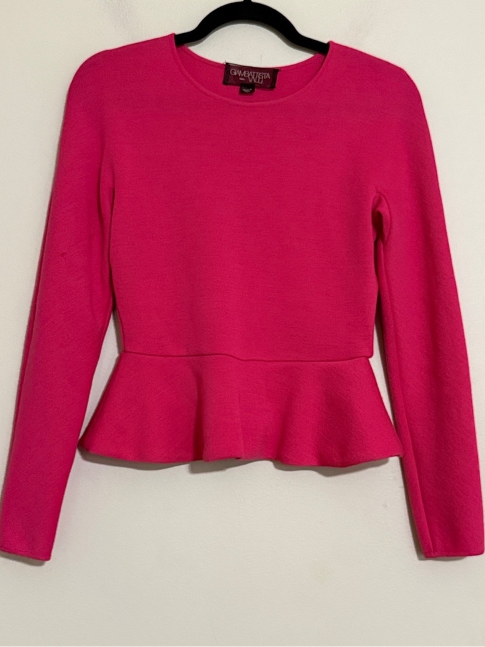 Giambattista valli Hot Pink Long Sleeve Peplum Top knit women M lux wool event